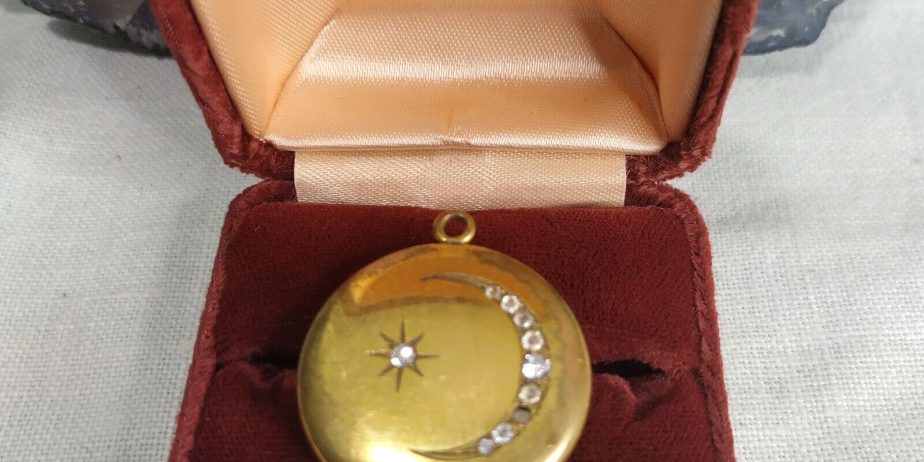 Antique Gold Filled Locket Crescent Moon Star Paste Pendant With Photos