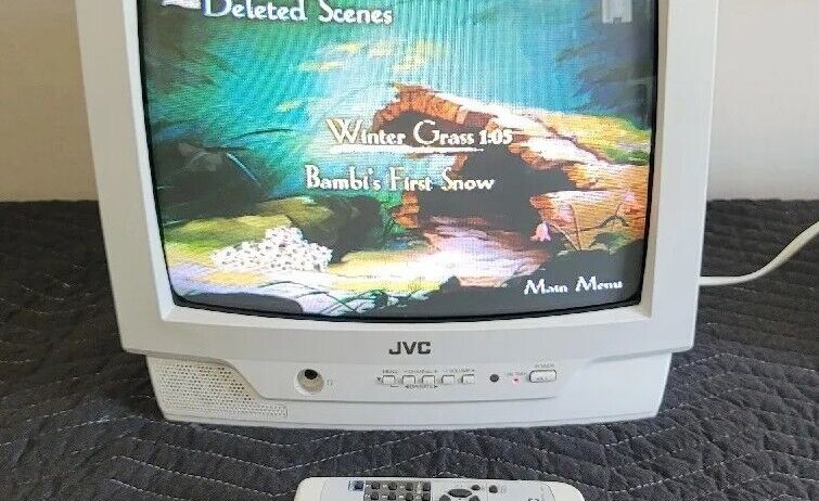 JVC 13” CRT Color Television Retro Gaming White TV C-13011 With Remote Control